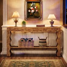 LITTLE TREE Console et table basse de style campagnard – 160 cm, pieds ondulés, bois massif, meuble d'appoint pour entrée, table basse étroite pour salon et couloir (marron clair) - Nude - Voir 2