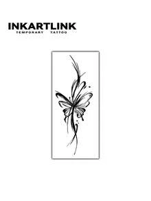 INKARTLINK 手绘水彩蝴蝶临时纹身贴纸 | 2 周防水植物基贴纸 | 精美临时纹身图案 | 逼真仿真纹身 - 黑色 - 查看 5