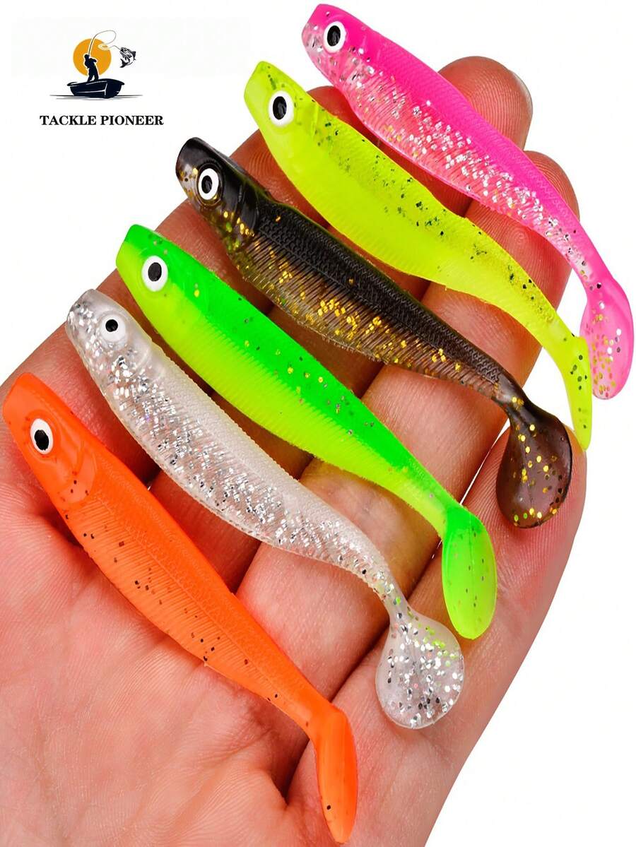 12-Pack TACKLEPIONEER T-Tail Soft Bait Lures | Two-Color Realistic PVC Lures - Slow Sinking And Bite-Resistant Design, Multiple Realistic Colors, Suitable For Bass, Rainbow Trout, Pike, Perch, And Sea Bass - Good Casting Performance, PVC Material, Suitable For Both Freshwater And Saltwater Fishing.