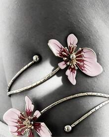 1pc Hollow Minimalist Women Bracelet, Gold Tone Open Arm Cuff With Pink Enamel Flower Detail, Adjustable Upper Arm Bangle For Daily Wear, Summer Beach Outfits, Parties, Vacations And Gift Ideas - Vàng hồng - Xem 13
