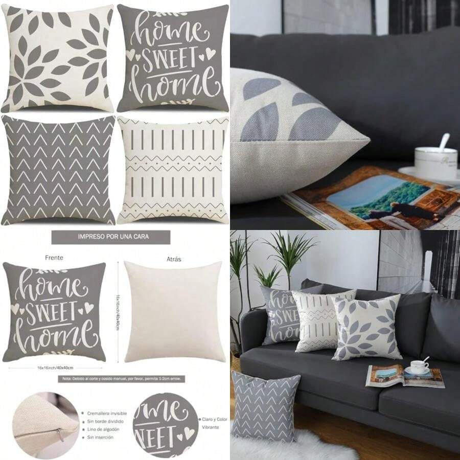 Fundas De Almohada 16x16 Pulgadas, Fundas De Almohada Cuadradas 4 Piezas Bohemian Modern Farmhouse Neutral Decorative Pillow Covers Linen Cushion Covers for Sofa, Bed, Home Decor(default) - Multicolor - Ver 1