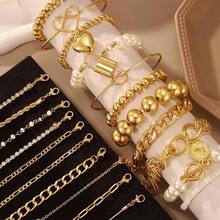 6 PACK 24 PCS Boho Gold Chain Bracelets Set Women, 14K Gold Plated Multiple Layered Stackable Open Cuff Wrap Bangle Adjustable Link Italian Cuban Jewelry Women - 28pcs Gold Chain - View 5
