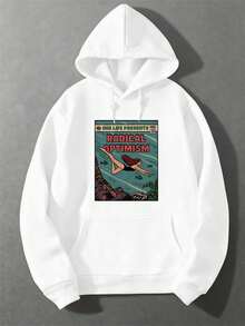 Men's Graphic Print Pullover Hoodie Quality Fabric, Loose Fit, Comfort Fit, Casual, Graphic Design, New Release - White - View 2