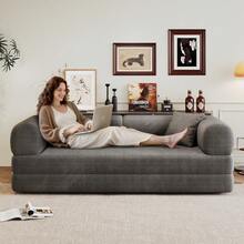 78.8" Compression Sofa,Convertible Floor Sofa Bed-With Pillow Back Support Armrest,Comfy Futon Couch Sleeper Bed,Loveseats Boneless Modular Sectional Sofa,Corduroy Fabric,For Living Room,Bedroom,Green - 灰色沙發 - 查看 7