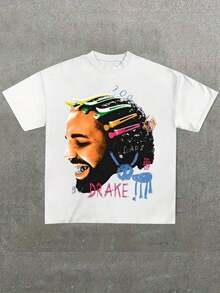 Drake - Themed Artistic Printed-Shirt With Hair Clips Casual Soft Short Sleeve Cotton 220gsm-Shirt - trắng - Xem 6