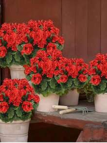 1/2/4株仿真天竺葵灌木 - 逼真的粉色花朵搭配绿色叶子，适合室内外装饰，非常适合花园、门廊、露台、窗台花箱和悬挂式花盆，无需维护的仿真户外花卉灌木 - 彩色 - 查看 5