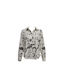 Chemise à manches longues avec imprimé fer à cheval pour femmes, coupe regular, Top en tissu non stretch - Blanc - Voir 4