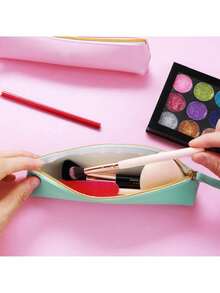 Skórzany piórnik z zamkiem błyskawicznym, organizer na artykuły papiernicze do szkoły, biura, niezbędnych artykułów szkolnych, woreczek na artykuły papiernicze na długopisy, ołówki, markery - Wielokolorowe - Zobacz 7