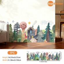 SUPSTICKER 1PC Dimensions: 14.57 X 51.18 Inch Cartoon Forest Animal Pattern Home Decor Wall Decals Self-Adhesive Vinyl Wall Stickers And Removable Suitable For Wall Decor In Living Rooms, Bedrooms, Kitchens, Dining Areas, Etc. Also Ideal For School And Classroom Refurbishment Projects DIY Cabinet Surface Decorative Decals