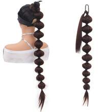 Synthetic Hairpiece Braid Ponytail Hair Extension For Afro Puff Kinky Clip In Drawstring False Pigtail - Multicolor - View 13