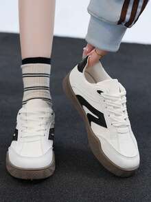 2026春秋新款复古低帮红色德国牧羊犬休闲平底运动鞋，女士百搭时尚 - 米色 - 查看 7