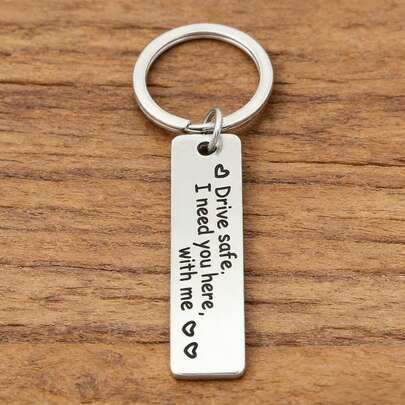 1pc Man's Slogan Graphic Engraving Keychain Stainless Rectangle Charm Casual Keychain For Daily Gift Car Key Accessories