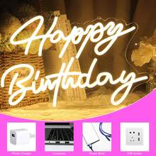 1pc Happy Birthday LED Neon Light With Crown, Wall Decor Neon Light, USB Powered, Dimmable Brightness, Suitable For Bar, Bedroom, Birthday, Party, Art Decor, Living Room - 暖白 - 查看 7