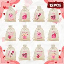 VICKYO 12pcs Cute Drawstring Gift Bags, Cartoon Style Cotton Linen Favor Pouches For Wedding Favor Storage And Party Gift Organization, Engagement Gifts And Party Favors - Multicolor - View 13