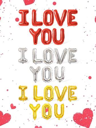 8pcs/Set I Love You Decorative Balloons Banner, Gold, Silver, Red I LOVE YOU Foil Balloons Banner, Suitable For Valentine's Day, Proposal, Anniversary, Party Theme Events, Romantic Atmosphere Decoration For Valentine's Day 2026, Proposal, Confession, Birthday, Wedding Party