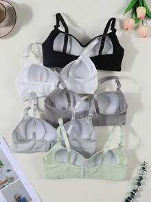 5 piezas Sujetador simple sin aros de canalé para adolescentes con tirantes cómodos y ajustables - Multicolor - Ver 2