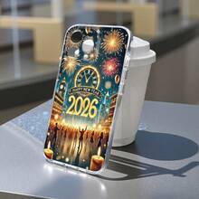 La funda para teléfono adopta un diseño creativo de dibujos animados, con un reloj de fuegos artificiales de Año Nuevo 2026, una funda protectora personalizada elegante y clásica, diseño a prueba de golpes y anticaídas, resistente a las manchas y duradera, adecuada para  17/17 Pro/17 Pro Max/17 Air/ 16/16 Pro/16 Pro Max/16 Plus/ 15/15 Pro Max/15 Pro/15 Plus/ 14/14 Pro/14 Plus/14 Pro Max/ 13/13 Pro/13 Pro Max/12/12 Pro/12 Pro Max/11/11 Pro/11 Pro Max/XR/X/XS/XS Max. Es el regalo de cumpleaños perfecto para novias, novios, esposos, esposas, amigos o para uno mismo, innovador y a la moda, adecuado tanto para hombres como para mujeres.Esta funda de TPU transparente está diseñada para brindar elegancia y protección completa. - Transparente 2502 - Ver 1
