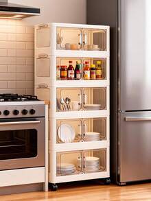 1pc (17.7in/45cm - 23.6in/60cm) Wide Storage Cabinet, Foldable Storage Box, Home Living Room Toy Cabinet Organizer, Snack Cabinet, Kitchen Storage Cabinet, Christmas Gift, Storage Bin, Under Bed Storage - Transparent Door - View 3