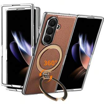 1件黑色/棕色奢华鳄鱼纹PU皮革多功能折叠支架手机壳，支持360°旋转，顺滑减压，适合观看视频、办公、摄影，兼容无线充电和车载支架，适用于三星Galaxy Fold 7，男女通用高端礼品