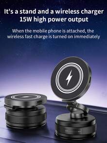 无线充电器，磁吸式车载手机充电器，360°旋转可折叠手机支架充电器 - 黑色 - 查看 8