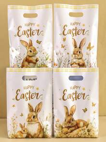 10/20/50 حقيبة هدايا ذهبية بشكل أرنب عيد الفصح، أكياس حفلات بنمط أرنب كرتوني وزهري مع مقابض، ديكور عطلة ريفي، ديكور منزلي لعيد الفصح 2026، تغليف هدايا موسم الربيع/الصيف، أكياس تسوق للبيع بالتجزئة - متعدد الألوان - مشاهدة 2