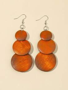 1 đôi bông tai tua rua tròn bằng gỗ 3 mảnh dành cho nữ - Nâu 1 - Xem 6