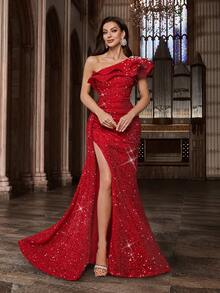 Abito da sera da donna con perline, scintillante con paillettes, abito formale per laurea, ballo di fine anno, compleanno, cocktail, cena, con senso di design - Bordò - Visualizzare 4