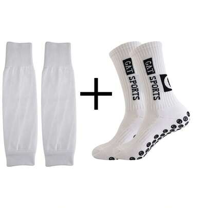 2 pares de calcetines antideslizantes adhesivos unisex para fútbol y calcetines de baloncesto de tubo medio, junto con mangas deportivas para la pierna para compresión y protección de la pierna