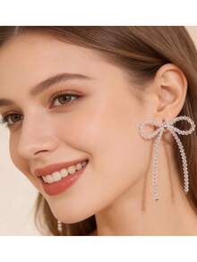 1 pieza Pendientes colgantes de cristal con lazo elegante hecho a mano - transparente - Ver 3