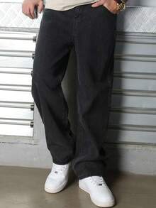 Logeqi® Jeans Vaqueros Lavados Versátil Baggy De Hombre - Gris - Ver 15