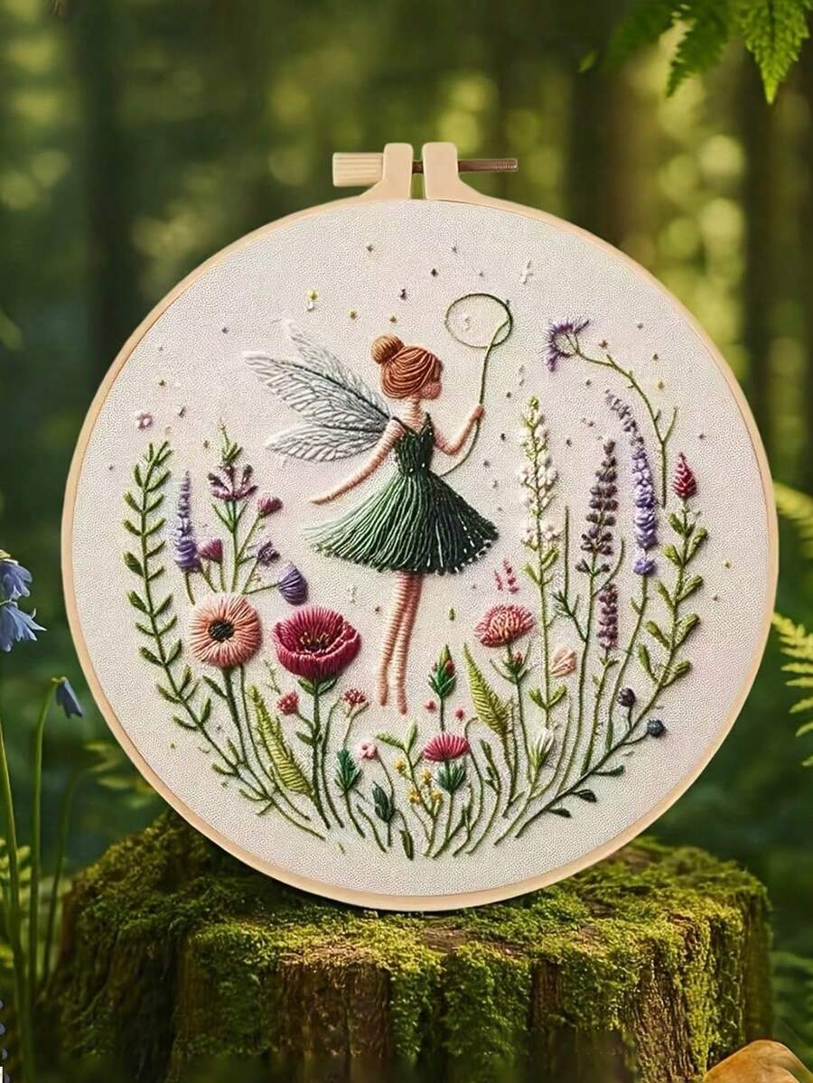 1PC New Winged Girl Embroidery DIY Kit With Manual & English Instructions, Easy For Beginners, Perfect Home Decor Holiday Gift, All-Season Handcrafted Decor - Multicolor - View 1