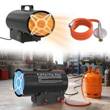 LILIIN Gasvärmare, 10/15/30 KW gasvärmare, gasfläkt med termostat, varmluftsgenerator, svart (220V-240V, propan/butanflaskor, med tryckreduceringsventil och gasslang) - Svart 10 kW - Visa 2