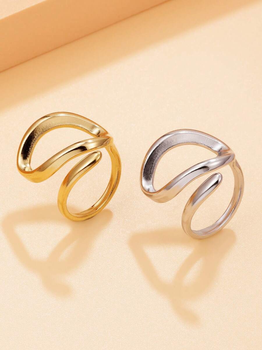 1pc Minimalist Geometric Open Ring, Adjustable Stainless Steel 18K Gold Plated Waterproof Jewelry For Daily Wear - Geometry - View 1