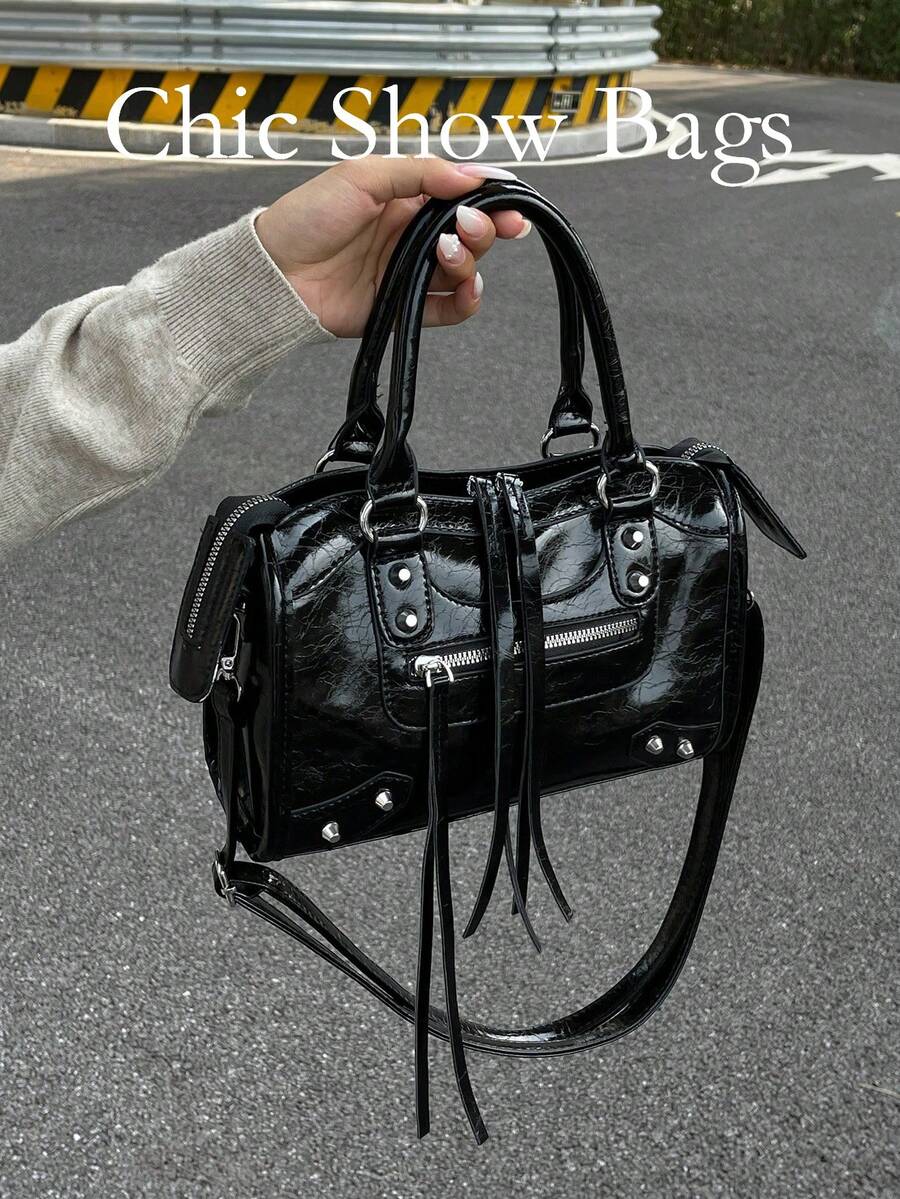 1个女士摩托车造型枕形包，时尚便携粉色单肩斜挎包，2025新款上市，除臭说明：放置于通风处1-3天以散去材质气味。