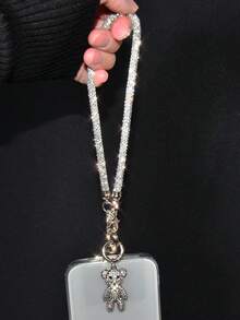 1 Set Luxury Niche Design Phone Anti-Lost Handheld Wrist Strap, Fully Studded Crystal Short Chain, Exquisite Personalized Rhinestone Bear Pendant, Fashionable High-End Bag/Phone Case Chain, Key Chain Decoration For Women Compatible With Android And Most Smartphone,Gifts For Mother, Family, Friends, Birthday, Holiday Phone Chain - Multicolor - View 5