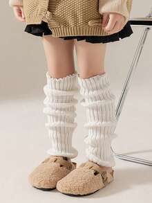 5/3 pares de medias altas de unicolor para niñas, calentadores de piernas cálidos, estilo Mori Girl, estilo Lolita, coloridos, diseño de volantes con rayas verticales, versátil y de moda, suaves y cómodos, adecuados para uso diario en primavera, otoño e invierno, aptos para niños de 4 a 12 años, calcetines de Navidad, calcetines de Año Nuevo, regalo exquisito - Multicolor - Ver 4