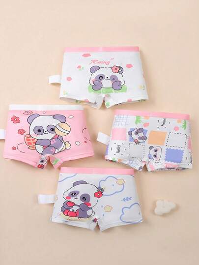 Set de 4 bragas con estampado de panda y paleta de caramelo para niñas, cómodas y aptas para todas las estaciones