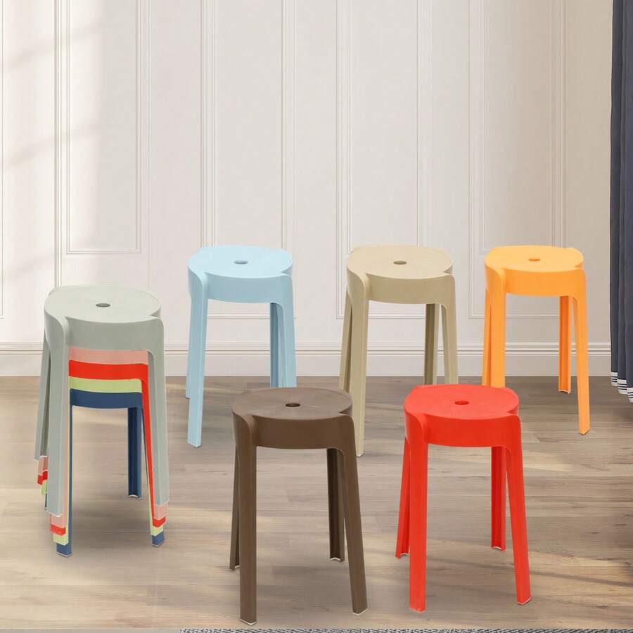 10 Pack Plastic Stackable Stools, 18" Plastic Round Stools, 10Pcs Stackable Colorful Stools - Multicolor - View 1