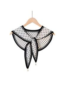 1pc Women's High-End Black & White Cashew Oil Painting Style Shawl Cardigan With Pearl Pendant Collar - Multicolor - View 4