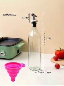 1pc Glass Oil And Vinegar Bottle - Leak-Proof Spout Seasoning Bottle, Olive Oil And Vinegar Bottle With Funnel, Square Design, Suitable For Olive Oil, Seasonings - Durable, Space-Saving, Kitchen Household Condiment Bottle, Portable, Great For Cooking - Multicolor - View 2