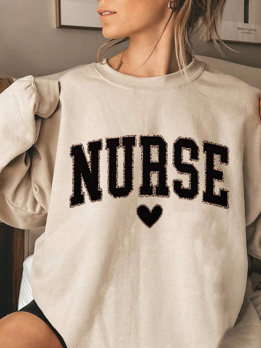 2026 Long Sleeve Tops Women Leopard Print Registered Nurse Sweatshirt - Nurse Zhou Loose Style Sweater, Nurse Graduation Gift, New Nurse Apparel, Comf - 卡其色 - 查看 1