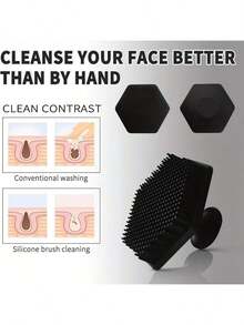 1pc Soft Silicone Face Scrubber - Gentle Exfoliating Cleansing Pad And Soft Massager - Fragrance-Free, Long-Lasting, Men's Bathroom And Shower Essentials, Men's Gift, Men's Gadget, Men's Present - Black - View 7