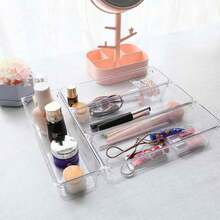 6 pezzi Scatole organizer per cassetti in plastica trasparente, divisori per cassetti da scrivania per camera da letto, bagno, ufficio, trucco, gioielli, piccoli oggetti, utensili. Ottimo regalo per Pasqua, San Valentino, ecc. - Trasparente - Visualizzare 2
