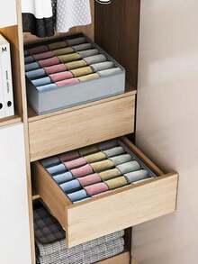 Bộ 4 ngăn kéo đựng đồ gấp gọn, bao gồm giỏ và hộp vải có thể gập lại, ngăn kéo chia ngăn di động để đựng quần áo, đồ lót, áo ngực, cà vạt, phụ kiện, tất, khăn quàng cổ, quần legging, áo phông, quần jean và đồ mùa đông | Lý tưởng để sắp xếp phòng ngủ và nhà cửa (Có thể đựng váy nữ, áo phông trắng, quần đen) - Xám - Xem 8