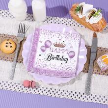 20/40/60pcs, Purple Glitter Happy Birthday Party Napkins, 6.5*6.5 Inches, Double Layer White And Purple Glitter Design With Crown And Balloons For 50th, 70th, 80th Birthday Celebrations, Purple Birthday Theme Disposable Tissue,Drink Dessert Cocktail Napkins Birthday Party Supplies - Purple - View 5