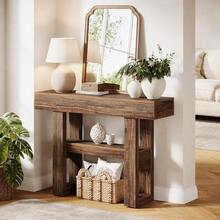 LITTLE TREE 41.34-Inch Farmhouse Console Table, 2-Tier Narrow Sofa Table Behind The Couch, Entryway Furniture With Storage Shelves For Hallway Foyer Living Room, Rustic Brown - Nâu mộc mạc - Xem 5