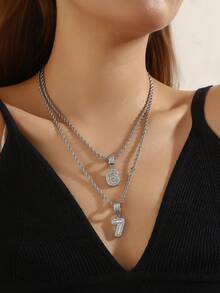 2pcs Luxury Copper Zirconia Stone Arabic Number 67 Pendant Necklace Set With Stainless Steel Twisted Chain, Elegant Gift For Women, Daily Wear - Copper-set  Number Necklace Set - View 2