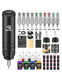 Wireless Tattoo Gun Kit, Equipped With 1500mAh Power Supply, All-In-One Tattoo Gun, Complete Tattoo Set Including Tattoo Needles, Tattoo Ink, Tattoo Stencils And Various Tattoo Accessories, Suitable For Beginners And Tattoo Artists - Multicolor - View 2