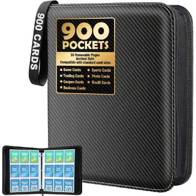 Card Binder 9 Pocket, 900 Pockets Card Holder Compatible With Game Cards Gift , Trading Card Binder Album Case Book Storage For Photocards, Large,Black,35452097