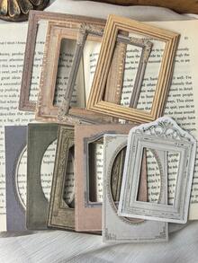 10pcs/Pack Vintage Frame Hollow Textured Stickers For Scrapbooking & Decoration Paper Material Papers Back To School